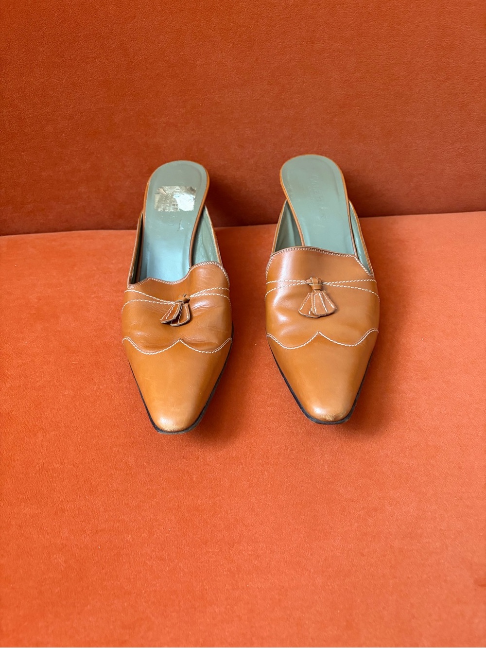 Cole Haan Tan Leather Tassel Slip-On Mules